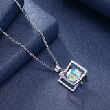 Austria Crystal Cube Rotating Pendant Necklace 925 Silver Jewelry