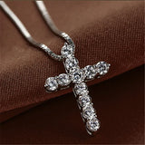 Cross Necklace 925 Sterling Silver Women Crystal CZ Pendants Necklace