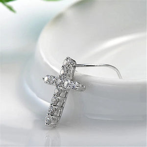 Cross Necklace 925 Sterling Silver Women Crystal CZ Pendants Necklace
