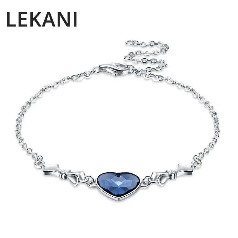 Austrian Crystal Heart Bracelets 925 Silver Charm Bracelet for Women