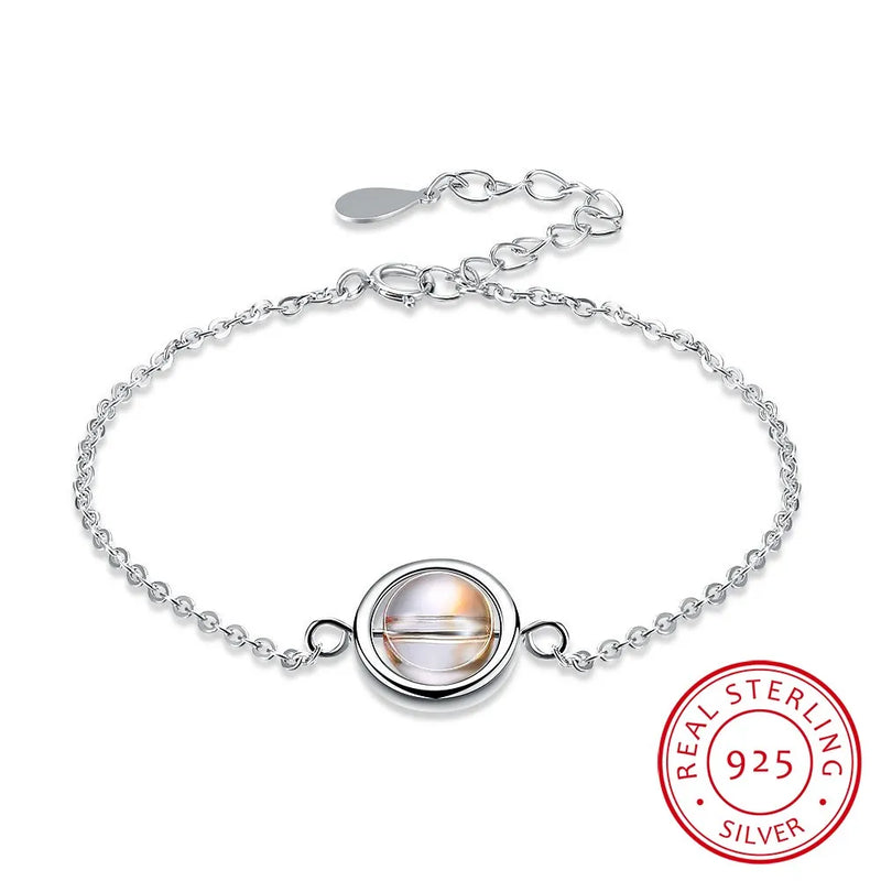 925 Silver Ball Charm Bracelet with Crystals for Women