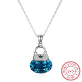 Crystals Bag Pendant Necklace For Women 925 Sterling Silver Collares