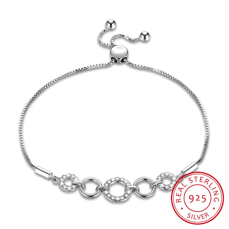 Crystals Bracelet Bangle Circle S925 Silver Hand Jewelry