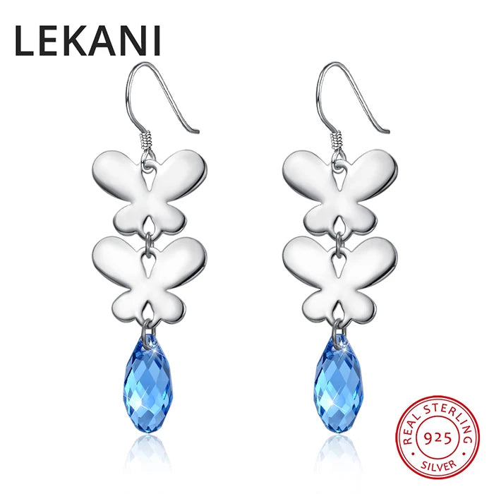 Austria Crystal Beads Drop Earrings in S925 Silver