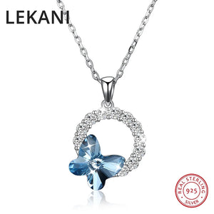 Austria Butterfly Circle Pendant Necklace S925 Silver Jewelry