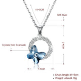 Austria Butterfly Circle Pendant Necklace S925 Silver Jewelry