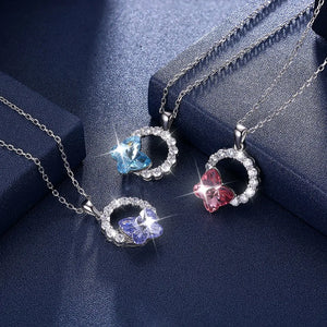 Austria Butterfly Circle Pendant Necklace S925 Silver Jewelry