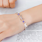 Purple Crystal Butterfly Bracelet 925 Sterling Silver Fine Jewelry for Women