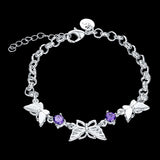 Purple Crystal Butterfly Bracelet 925 Sterling Silver Fine Jewelry for Women