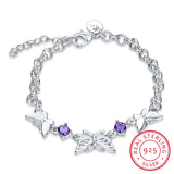 Purple Crystal Butterfly Bracelet 925 Sterling Silver Fine Jewelry for Women