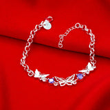 Purple Crystal Butterfly Bracelet 925 Sterling Silver Fine Jewelry for Women
