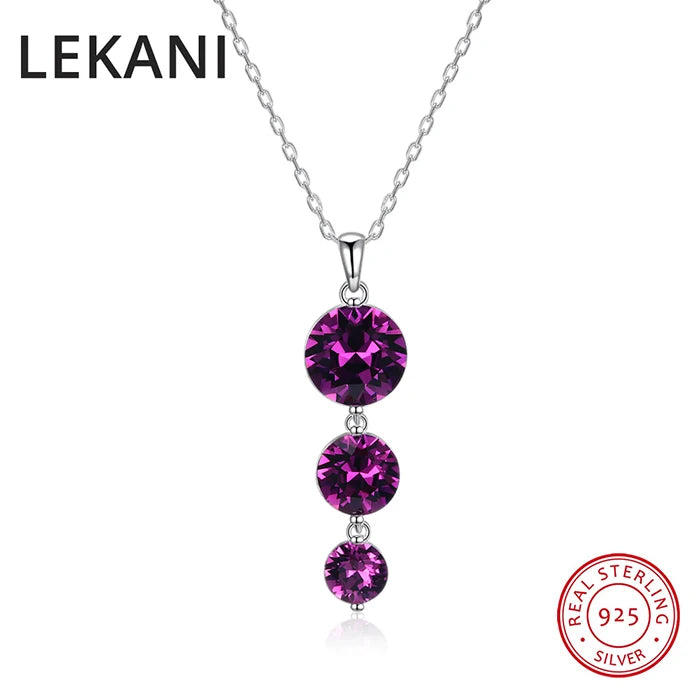 Austrian Purple Crystal Long Pendant Necklace for Women