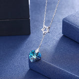 Romantic Heart Crystals Necklace Pendant For Women S925 Silver Chain