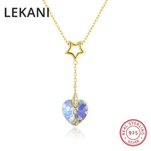 S925 Silver Heart Pendant Necklace with Colorful Beads and Crystals