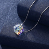 Austrian Crystal Cube Bead Pendant Necklace S925 Silver Jewelry