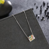Austrian Crystal Cube Bead Pendant Necklace S925 Silver Jewelry