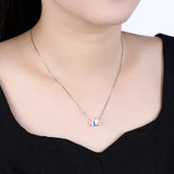 Austrian Crystal Cube Bead Pendant Necklace S925 Silver Jewelry
