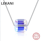 Austrian Crystal Cube Bead Pendant Necklace S925 Silver Jewelry