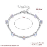 Square Crystals 925 Silver Double Chain Link Bracelet Bangles Beads For Women