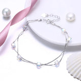 Austria 925 Silver Double Chain Bracelet with Square Crystals