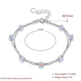 Austria 925 Silver Double Chain Bracelet with Square Crystals
