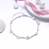 Austria 925 Silver Double Chain Bracelet with Square Crystals