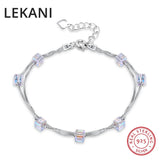 Austria 925 Silver Double Chain Bracelet with Square Crystals