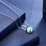 Square Crystal Pendant Necklace 925 Sterling Silver Jewelry