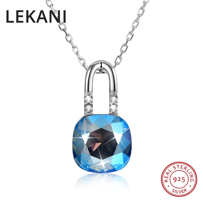 Square Crystal Pendant Necklace 925 Sterling Silver Jewelry