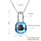 Square Crystal Pendant Necklace 925 Sterling Silver Jewelry