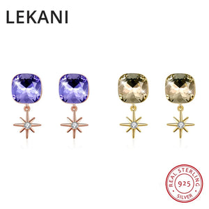 Square Crystal Stud Earrings S925 Silver Fine Jewelry