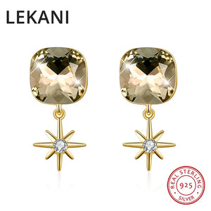 Square Crystal Stud Earrings S925 Silver Fine Jewelry