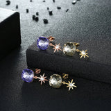 Square Crystal Stud Earrings S925 Silver Fine Jewelry