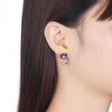 Square Crystal Stud Earrings S925 Silver Fine Jewelry