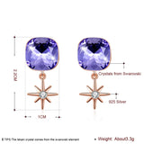 Square Crystal Stud Earrings S925 Silver Fine Jewelry