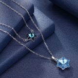 Crystal Snowflake Star Pendant Necklace S925 Silver Double Chains Wedding