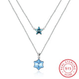 Crystal Snowflake Star Pendant Necklace S925 Silver Double Chains Wedding