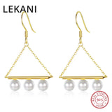 Triangle Drop Earrings For Women Pearls Plated S925 Silver Hanging