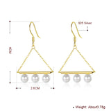 Triangle Drop Earrings For Women Pearls Plated S925 Silver Hanging