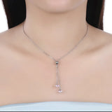 Austrian Crystal Bead Long Pendant Necklace with 925 Silver Chain