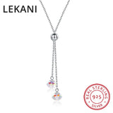 Austrian Crystal Bead Long Pendant Necklace with 925 Silver Chain