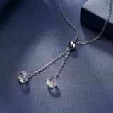 Austrian Crystal Bead Long Pendant Necklace with 925 Silver Chain