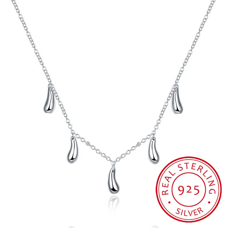 925 Silver Pendant Necklace Five Drops Charm Necklace
