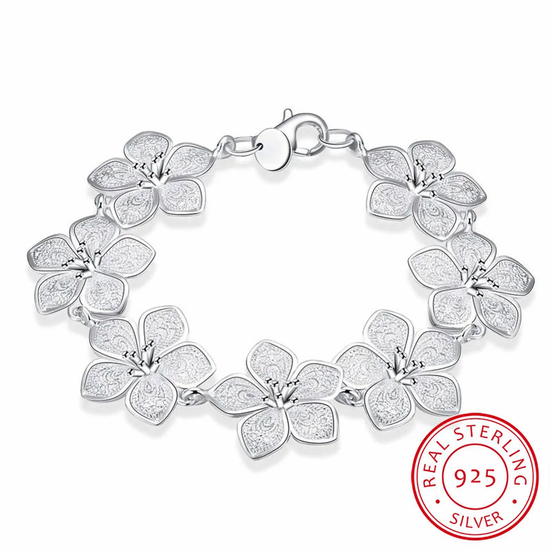 925 Sterling Silver Plum Bracelet Flowers for Women High-Fine Jewelry