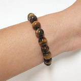 Tiger Eye Buddha Bracelet Elasticity Rope Natural Stone Bead Strand