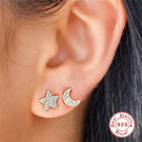 4pc Star Moon Zircon Stud Earrings 925 Sterling Silver Set