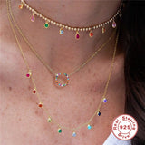 925 Silver French Round Zircon Women's Necklace Chains Jewelry