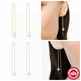 925 Silver Flower Rhinestone Drop Earrings Tassel Dangles