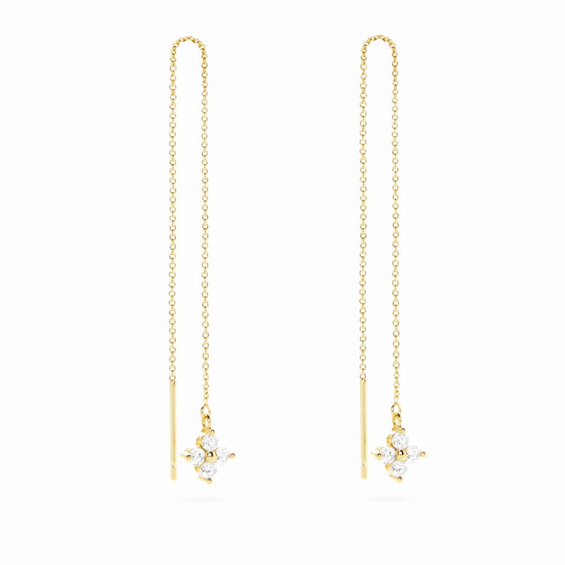 925 Silver Flower Rhinestone Drop Earrings Tassel Dangles