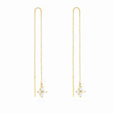 925 Silver Flower Rhinestone Drop Earrings Tassel Dangles